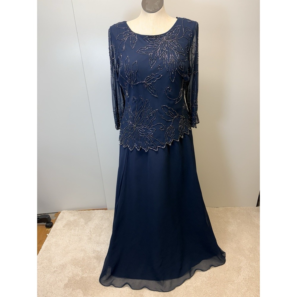 JKara Women's Beaded Overlay Gown (Sz 18) Navy blue